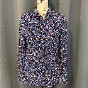 beachlunchlounge Floral Button-Down Shirt with Pink & Blue Accents